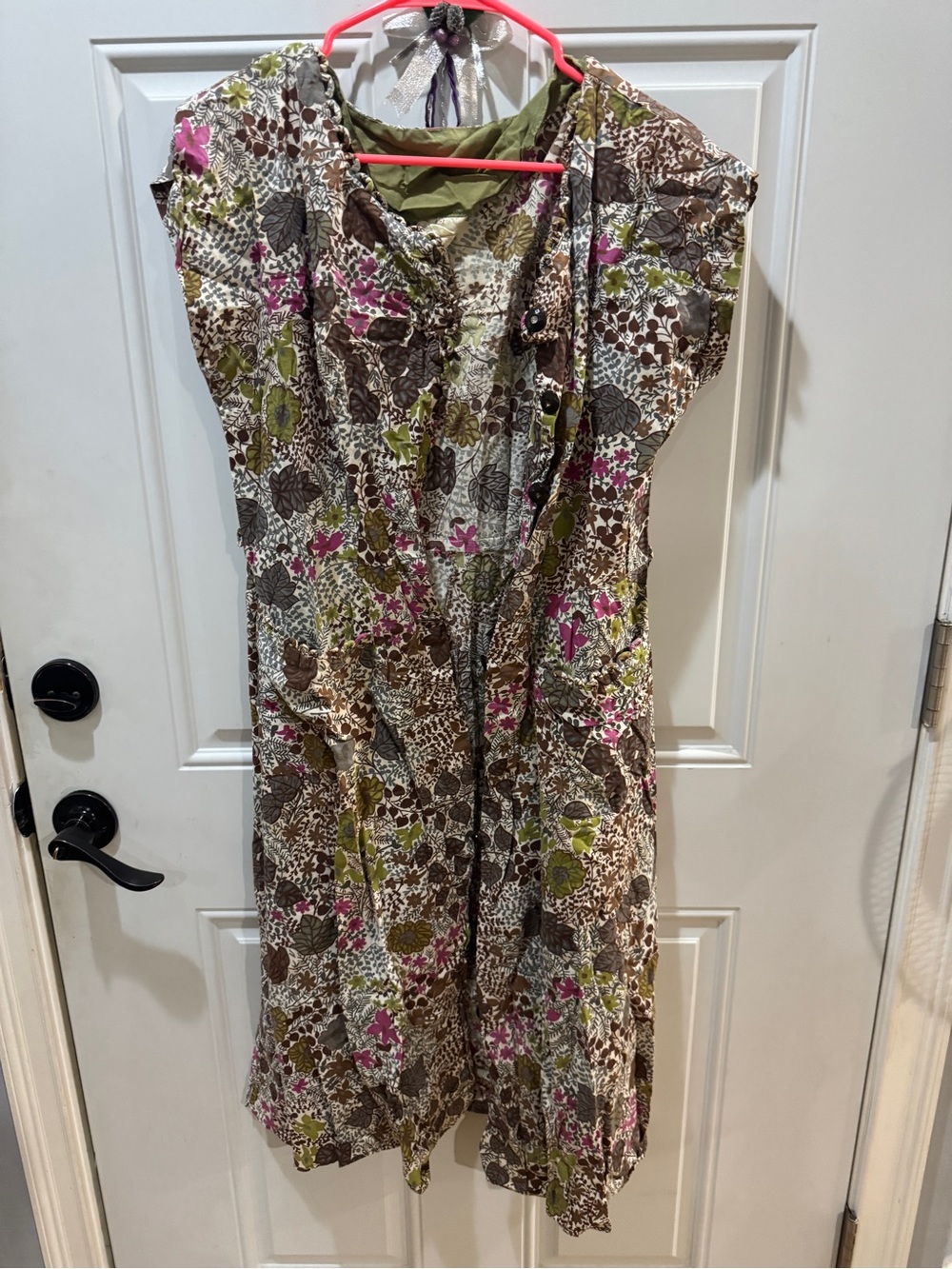 Floral Print Cap-Sleeve Women’s Dress — Pink & Green